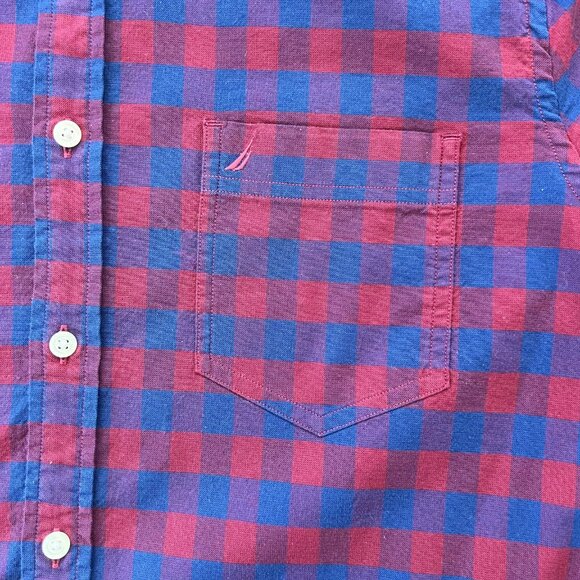 Nautica Mens Short Sleeve Button Up Shirt Gingham Size M Classic Fit - Picture 5 of 10